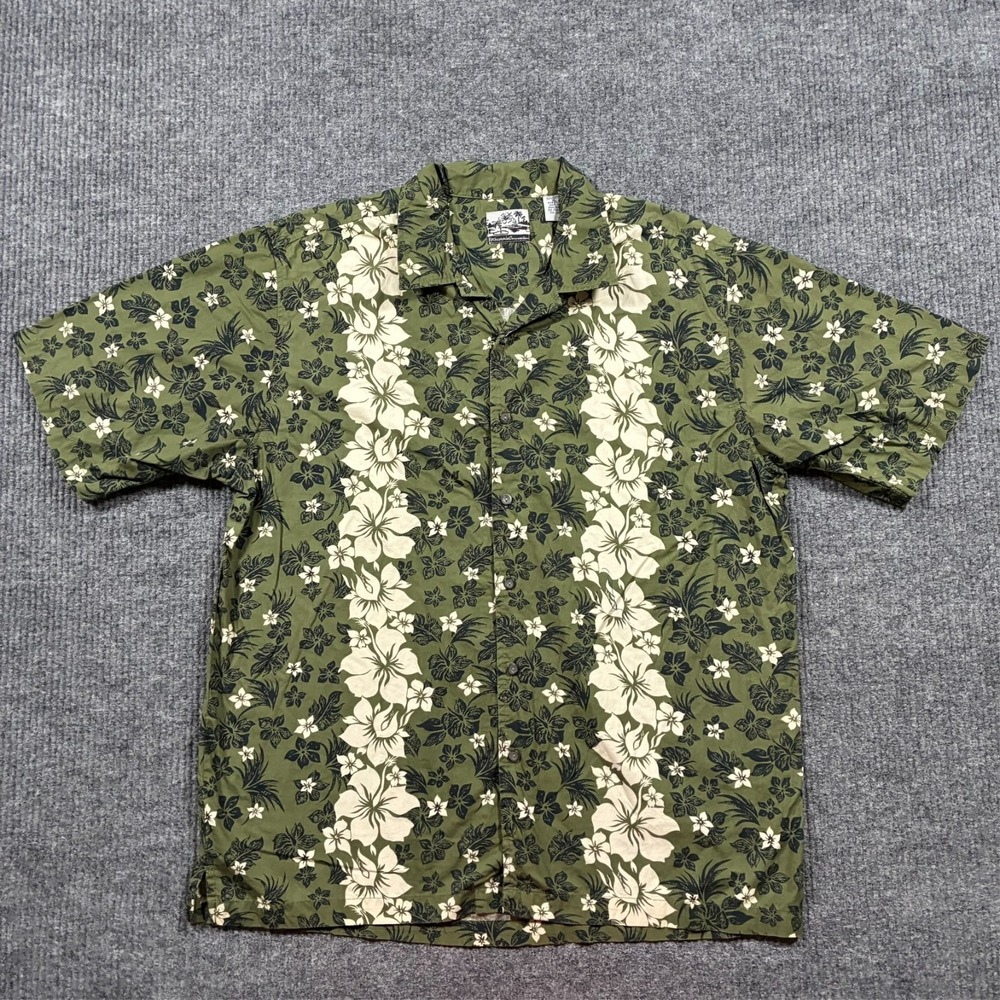 Pineapple Connection Mens Hawaiian Shirt Size XL Green Floral Tropical Button Up